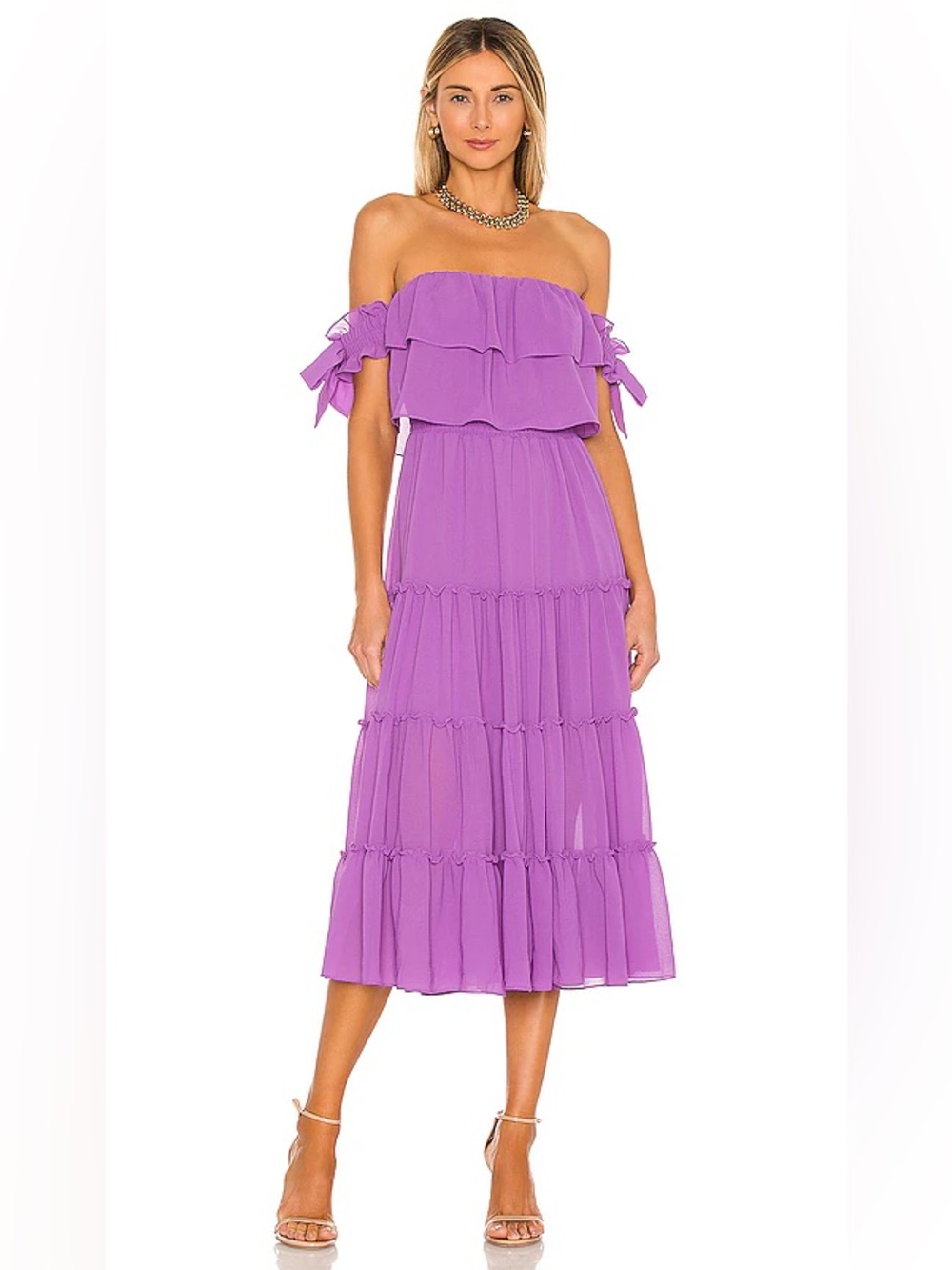 MISA • Revolve Micaela dress in dark lilac tiered off the shoulder - Small